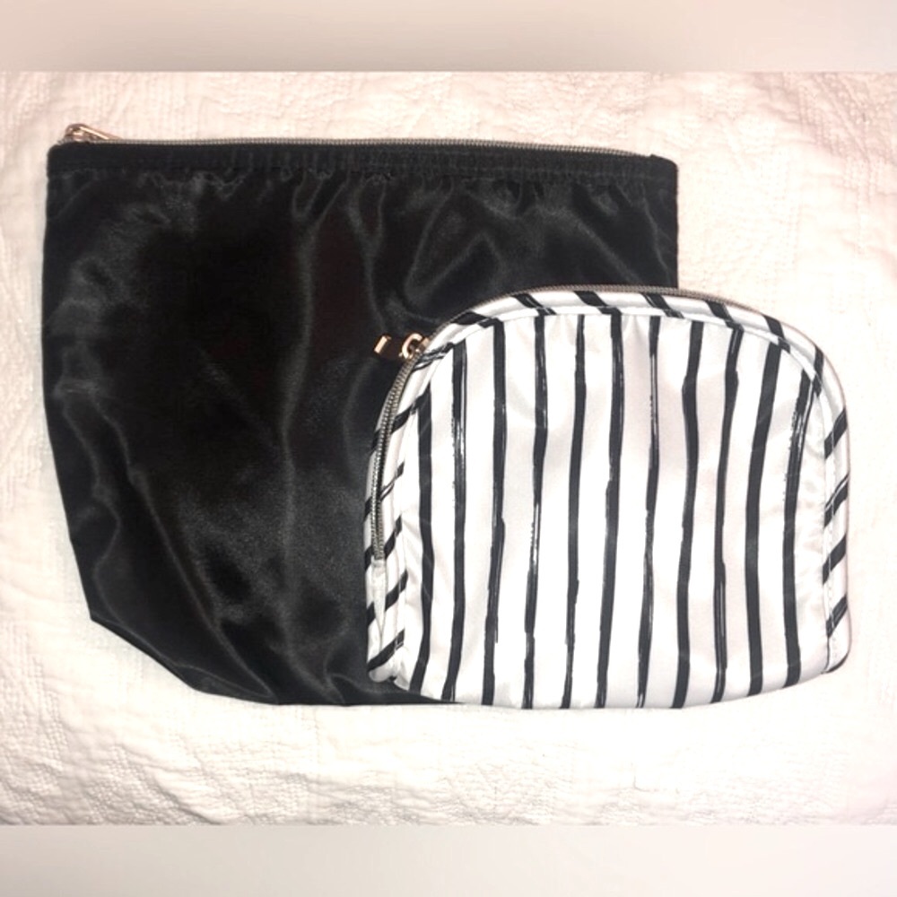 Set of 2 Satin Target cosmetic bags with gold tone zipper closures Black…